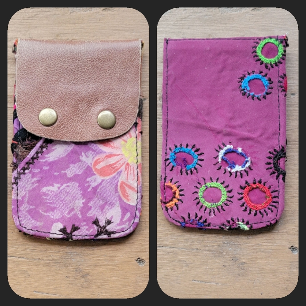 🕺🥂 Free People Boho Embroidered Repurposed vtg banjara hippie Wallet card case